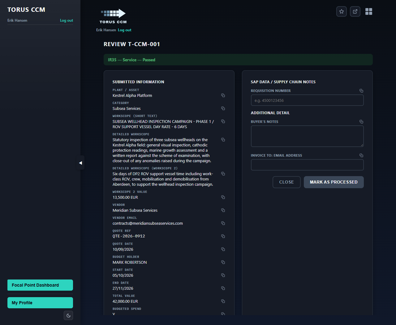 Focal Point Dashboard review screen
